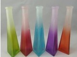 彩色透明简约现代玻璃富贵竹小花瓶时尚三角形玻璃花瓶落地花瓶