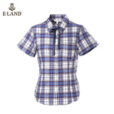 ELAND衣恋16年夏季新品女经典格纹短袖衬衫EEYC66406I专柜正品