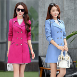 2016秋季新款韩版女装风衣气质修身双排扣中长款大码长袖显瘦外套