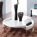 索曼新款现代简约茶几 个性小户型创意旋转 黑白色钢化玻璃圆形桌