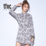 TFNC2016灰色印花衬衫连衣裙女 韩版灯芯绒长袖显瘦衬衣裙中长款