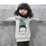 1-2-3-4-5岁女童加厚加绒打底衫T恤秋冬款小童韩版中长款套头卫衣