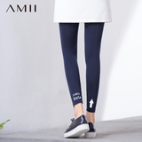 Amii[极简主义]夏季新款大码外穿打底裤显瘦印花弹力棉质裤子薄女