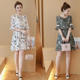 雪纺连衣裙夏季新款女装韩版修身显瘦中长款中袖碎花气质连衣裙子