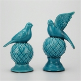 现代中式蓝色陶瓷小鸟摆件 办公桌摆设 家居客厅样板房工艺装饰品