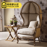 美式乡村实木太空椅复古做旧鸟笼椅创意单人沙发休闲老虎椅shafa
