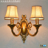 欧式壁灯卧室床头灯双头金色客厅墙壁灯美式复古蜡烛布罩LED壁灯