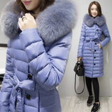 2015新款韩版女装冬季中长款修身羽绒服女狐狸毛领收腰羽绒衣外套