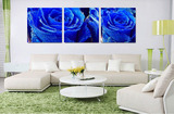 特价现代客厅装饰画无框画卧室背景墙画壁画挂画蓝玫瑰简约三联画