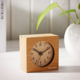 创意学生床头闹钟 聪明小方型榉木静音闹钟-原木色 个性闹钟