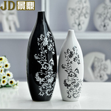 景德镇家居家装饰品现代简约黑白花瓶工艺品陶瓷器客厅电视柜摆件