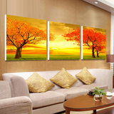 庭艺现代简约三联画客厅装饰画沙发壁画卧室挂画秋季枫叶树林风景
