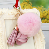 韩国创意可爱花朵流苏汽车钥匙扣女包挂件钥匙链獭兔毛绒毛球饰品