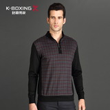 K-boxing/劲霸线衫 新款针织衫休闲格子拼接潮流长袖T恤 CTSU3308