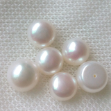 DIY半孔裸珠/散珠 淡水天然珍珠 极品扁圆馒头珠 9-14mm 白色珍珠