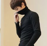 韩国代购H 加绒加厚潮男修身高领打底衫衫韩版男士保暖长袖T恤