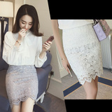 2016夏季女装新款韩版修身显瘦一步裙短裙纯色镂空蕾丝包臀半身裙