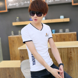 男士短袖T恤V领青年夏季韩版潮流男装半袖学生体恤衣服修身打底衫