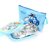 韩国进口正品汽车机器人儿童防烫餐盘珀利宝宝多格餐盒饭盒配袋子
