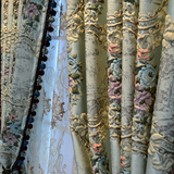 窗帘成品面料定制客厅卧室阳台欧式美式浮雕提花雪尼尔蓝色白色纱