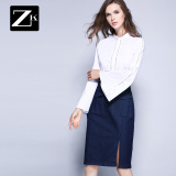 ZK白色衬衫女长袖修身显瘦欧美简约时尚打底衬衣2016秋季新款女装