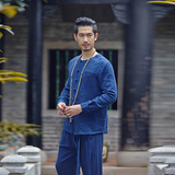 新款中国风衬衣男士亚麻衬衫长袖修身中式男装春秋上衣棉麻衬衫男