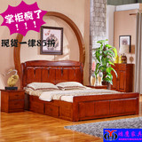 现代中式家具全实木松木加箱框架结构1.5/1.8米成人雕花大床定制
