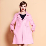 羊绒大衣外套女装显瘦中长款高端双面毛呢子2016新款正品牌粉红色