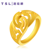 TSL谢瑞麟 3D硬金时尚女款黄金足金戒指环缠花朵女戒X2990