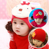 韩版 春秋季婴儿假发帽3-6-12个月 女宝宝套头帽 新生儿童毛线帽