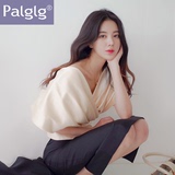 Palglg春装新款女装2016韩版修身性感V领蝙蝠袖收腰显瘦短款上衣