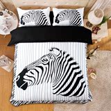黑白条纹斑马 简约创意四件套1.5 1.8米被套床单床笠床上用品