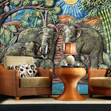 3D立体大象大型壁画东南亚泰式印度风情主题餐厅客厅酒店墙纸壁纸