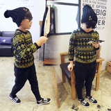 小大人2015新款童装韩版男童毛衣冬季几何图案儿童针织衫复古套头