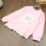 外贸新品 韩国原单2015春季女童粉色小房子波点刺绣卫衣 长袖T恤