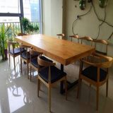 实木餐台复古餐桌椅组合六人美式铁艺会议洽谈简约办公4组装正品