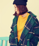 2015秋冬新款韩版 宽松羊绒格子呢子大衣 中长款格纹毛呢外套女潮