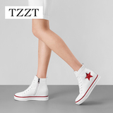 TZZT2016秋季新款真皮休闲平底短靴女白色系带内增高短靴单靴