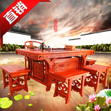 新款实木茶桌仿古中式家具榆木泡茶桌将军台雕刻功夫茶桌椅组合