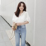 浪漫镂空。Maybe-baby韩国官网代购女装2016夏甜美百搭衬衫女短袖