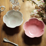 陶瓷家用创意日式和风樱花浮雕陶瓷米饭碗汤碗沙拉水果麦片碗
