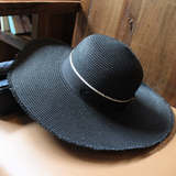 夏季新款黑色M牌大檐草帽海边帽子折叠沙滩帽遮阳帽防晒帽女士