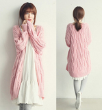 2015春季新款韩版代购女装麻花针织开衫宽松毛衣休闲外套长款百搭