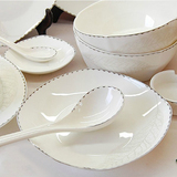 景德镇陶瓷器高档韩式方形56头骨瓷餐具套装碗结婚乔迁套碗盘碟子