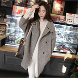 冬季促销韩版宽松大码茧型羊毛呢大衣女加厚七分袖毛呢外套韩范