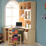 木可可台式家用书柜书桌一体带书架组合松木转角实木电脑桌拐角
