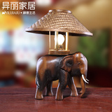 东南亚高档木质装饰台灯床头卧室 泰式酒店创意个性复古大象台灯