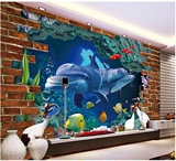 动物电视背景墙纸壁纸 3d立体大型壁画无缝墙布 海底世界海洋卡通
