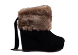 2015冬款厚底超高跟女靴子圆头毛毛口坡跟短靴绒面加绒雪地靴