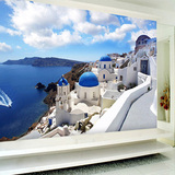 3D立体壁纸蓝色地中海墙纸美式风格走廊沙发电视背景墙装饰画壁画